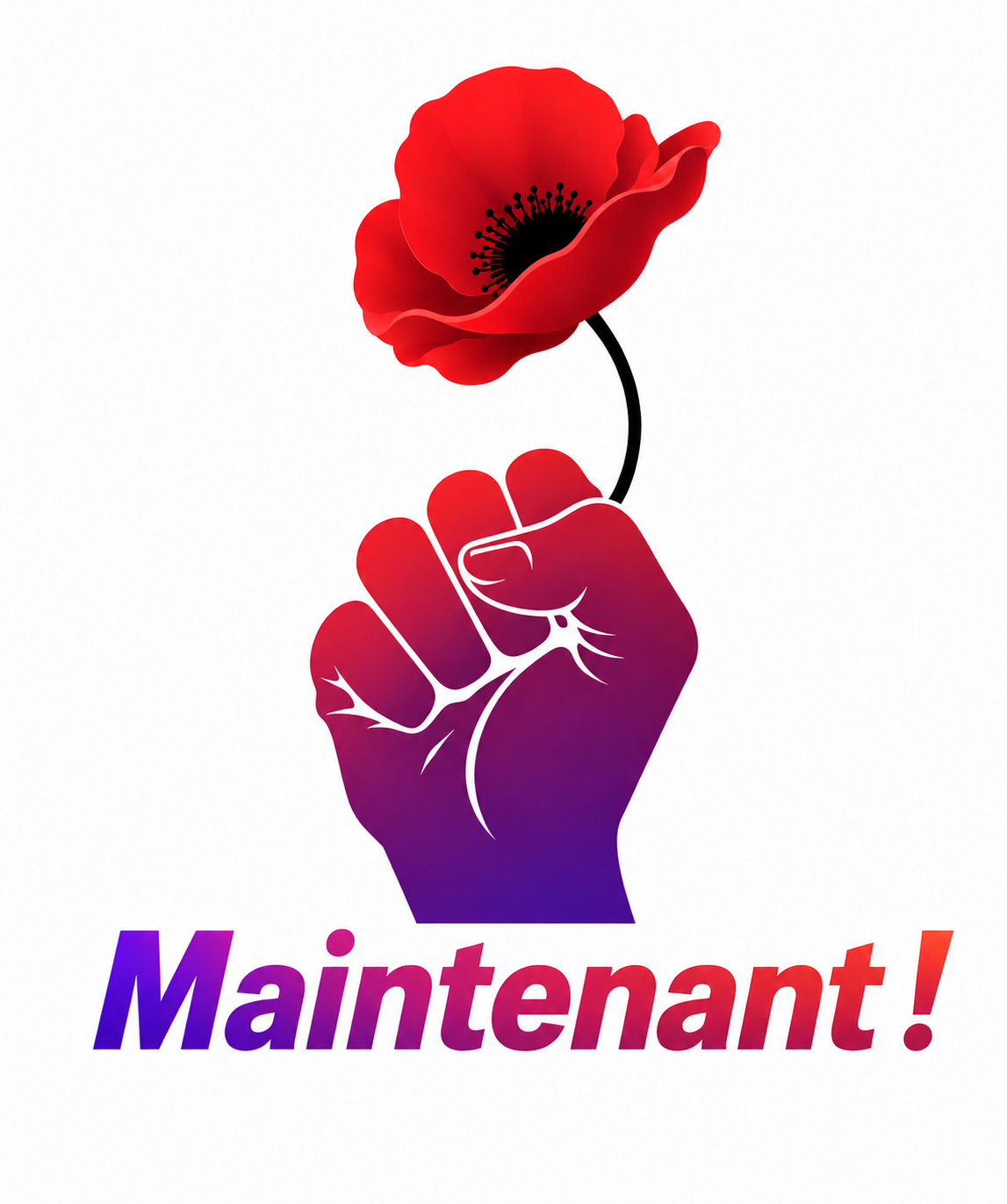 Logo Maintenant! (poing levé et coquelicot)